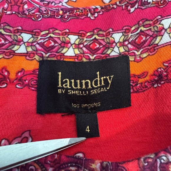 Laundry By Shelli Segal Size 4 Red & Orange 3/4 Sleeve Printed Dress - Picture 3 of 11